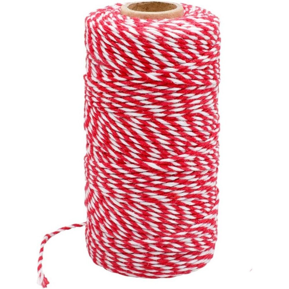 Twisted Red & White Gift Twine – 328 Feet Heavy-Duty String for All Your Crafts